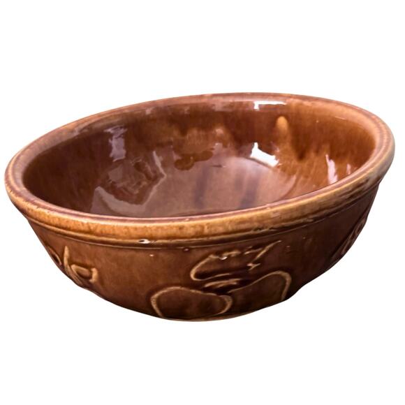 Vintage USA Brown Ceramic Bowl with Grape and Fruit Pattern - Picture 9 of 12